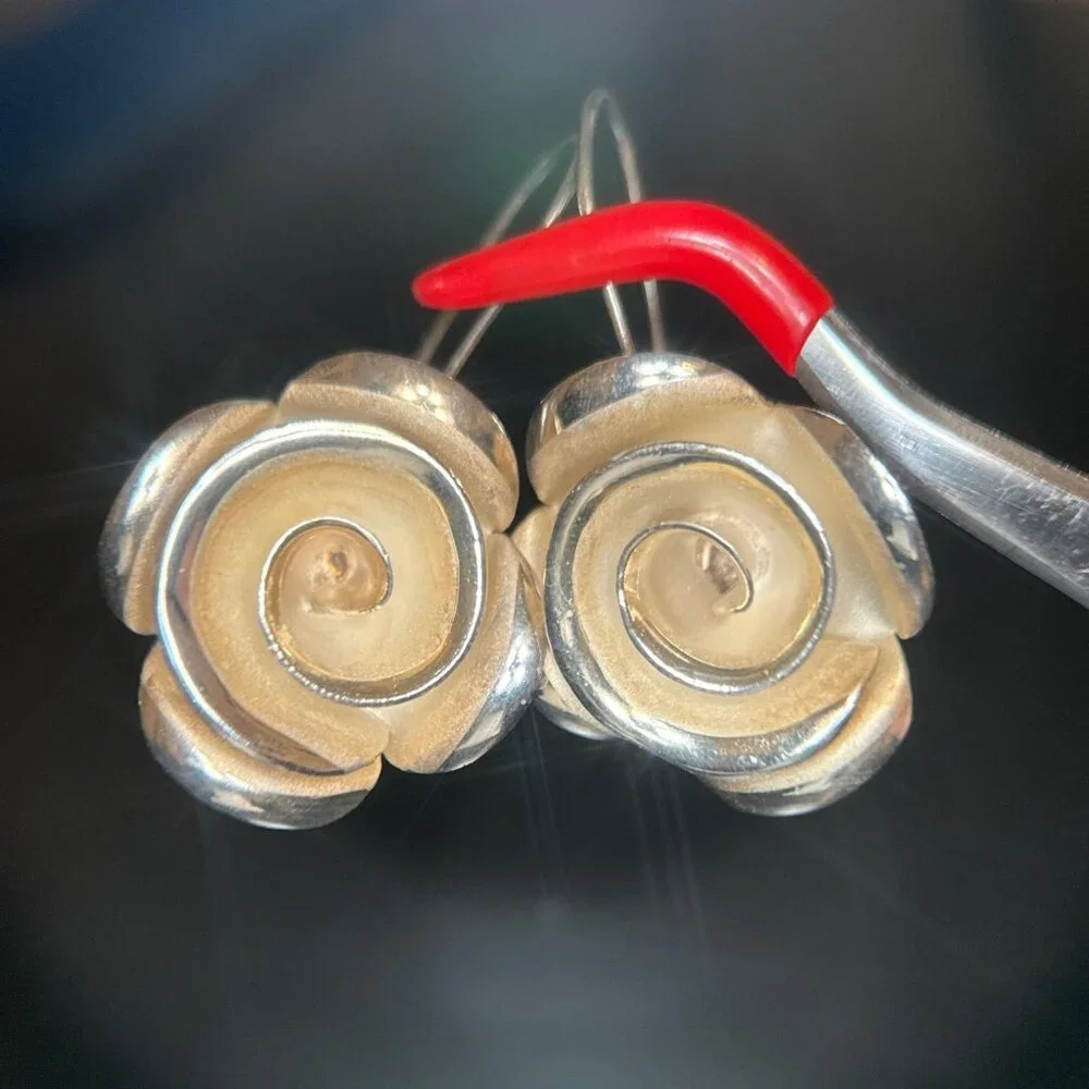 Large 925 Rose Flower‎ Earrings